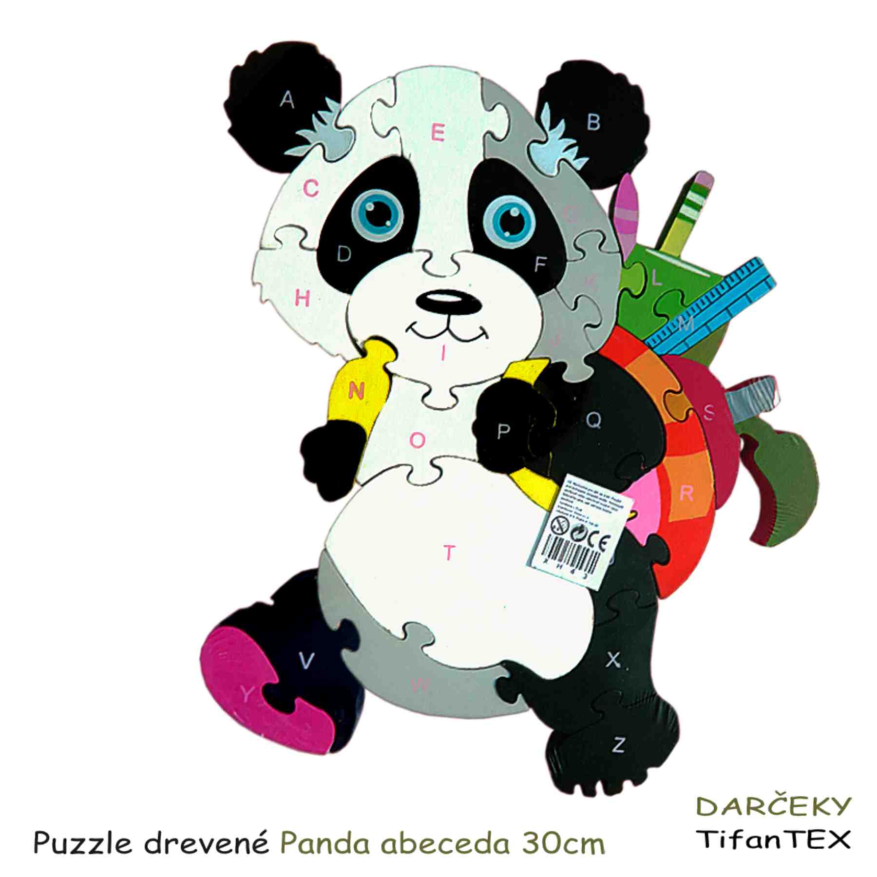 Puzzle drevené Panda abeceda 30cm