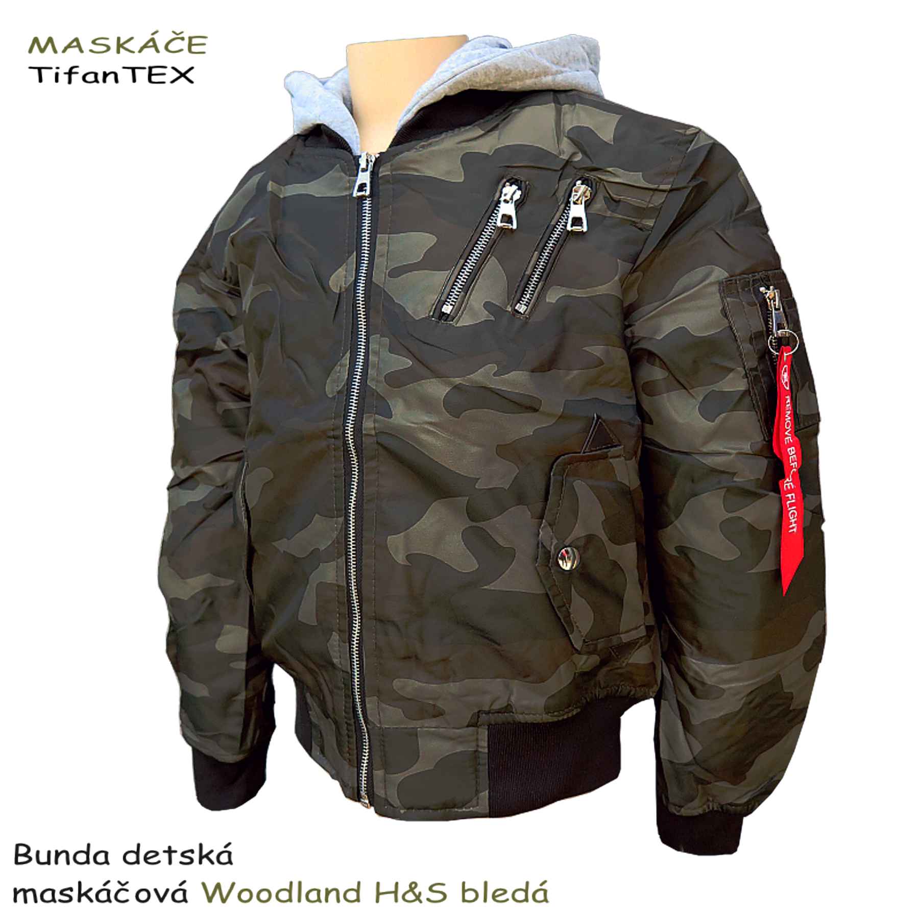 Prechodná bunda detská maskáčová Woodland H&S tmavá, veľkoobchod Tifantex odevy