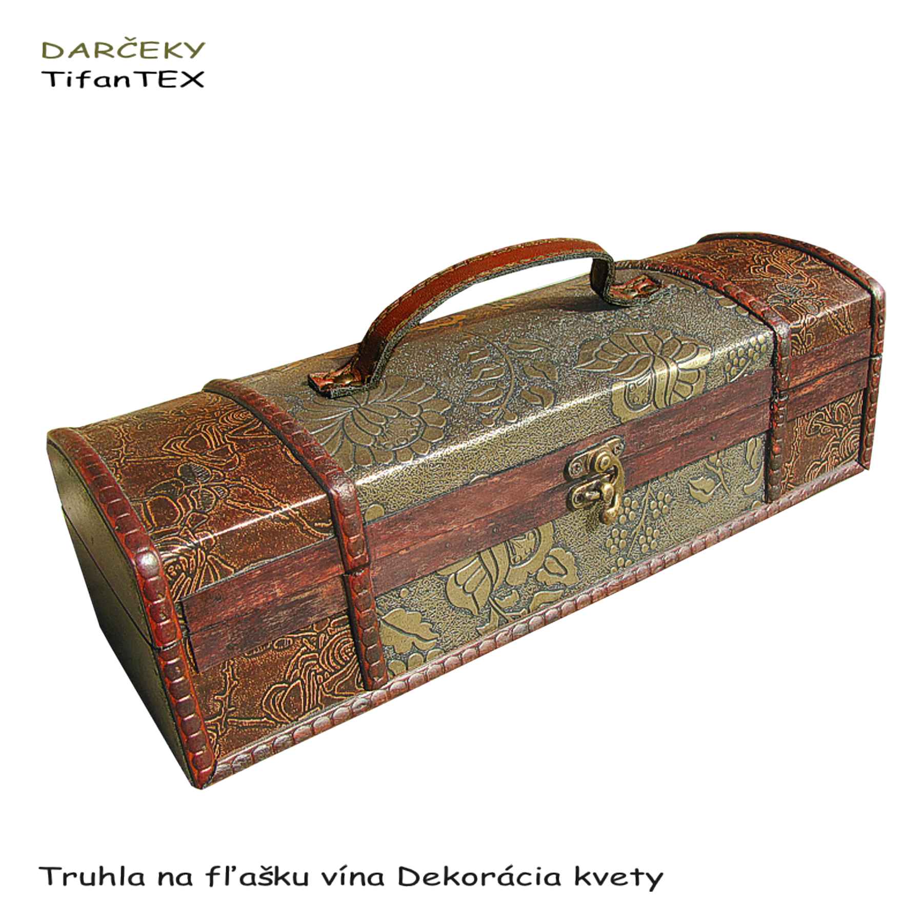 Drevená truhla na vino dekoracia kvety, Tifantex darčeky eshop Drevená truhla na vino