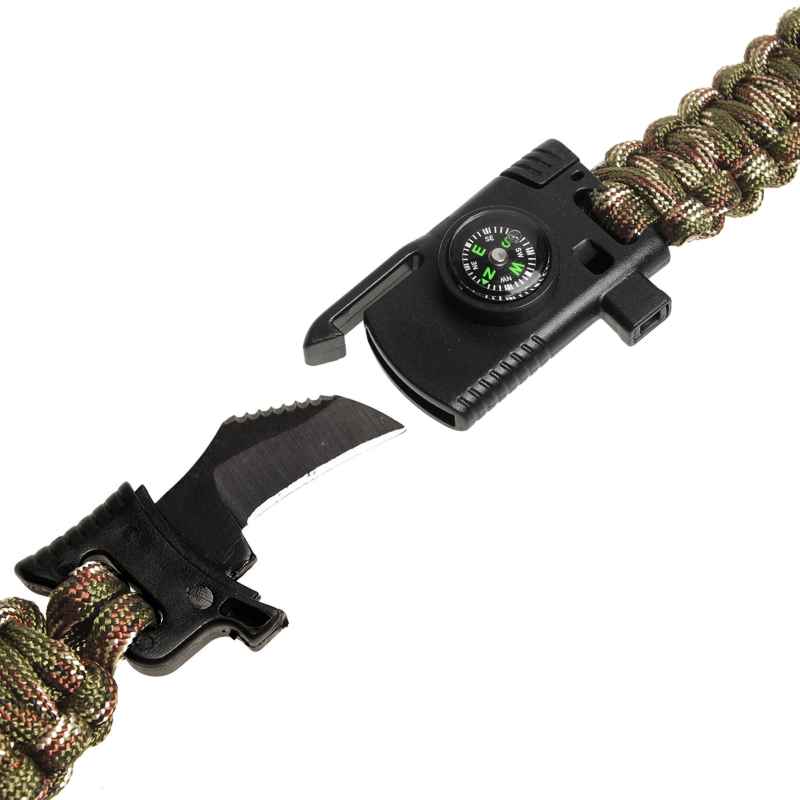 Paracord náramok s kompasom a nožom woodland