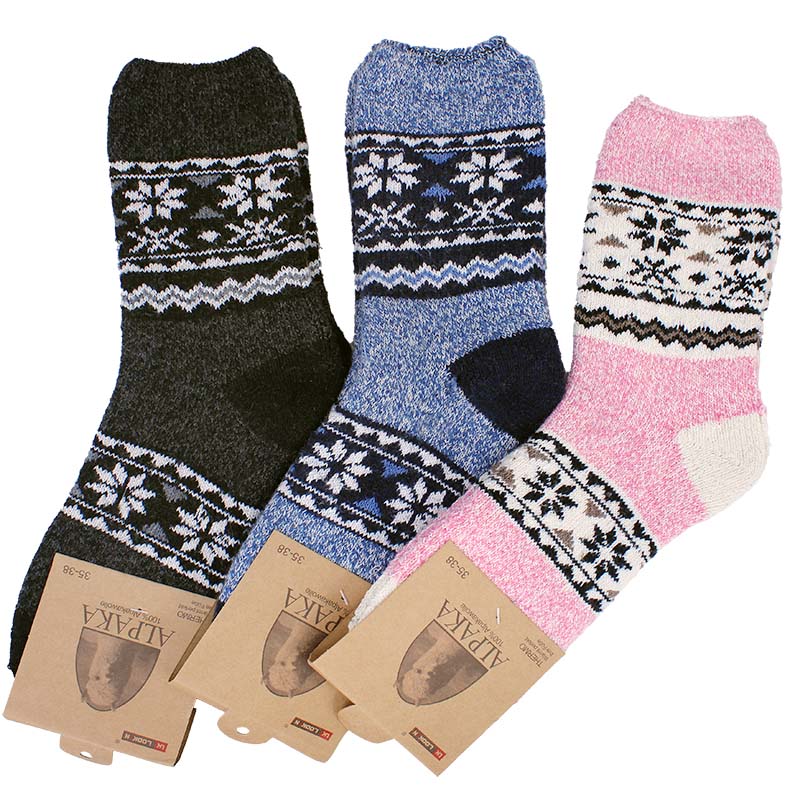 Dámske ponožky z ovčej vlny Alpaca 3ks Nórsky vzor Soby