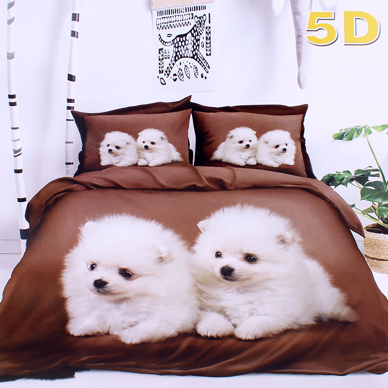 Obliečky na posteľ 7 dielna sada 5D Šteniatka Bavlna