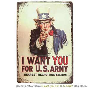 Plechová retro tabula I want you for U.S.ARMY 20 x 30 cm