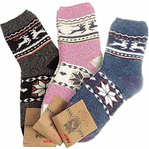 Dámske ponožky z ovčej vlny Alpaca 3ks Nórsky vzor Soby