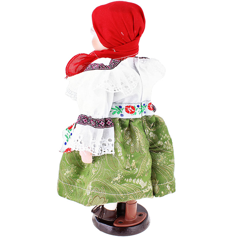 Porcelánová bábika v kroji s červenou šatkou 31cm