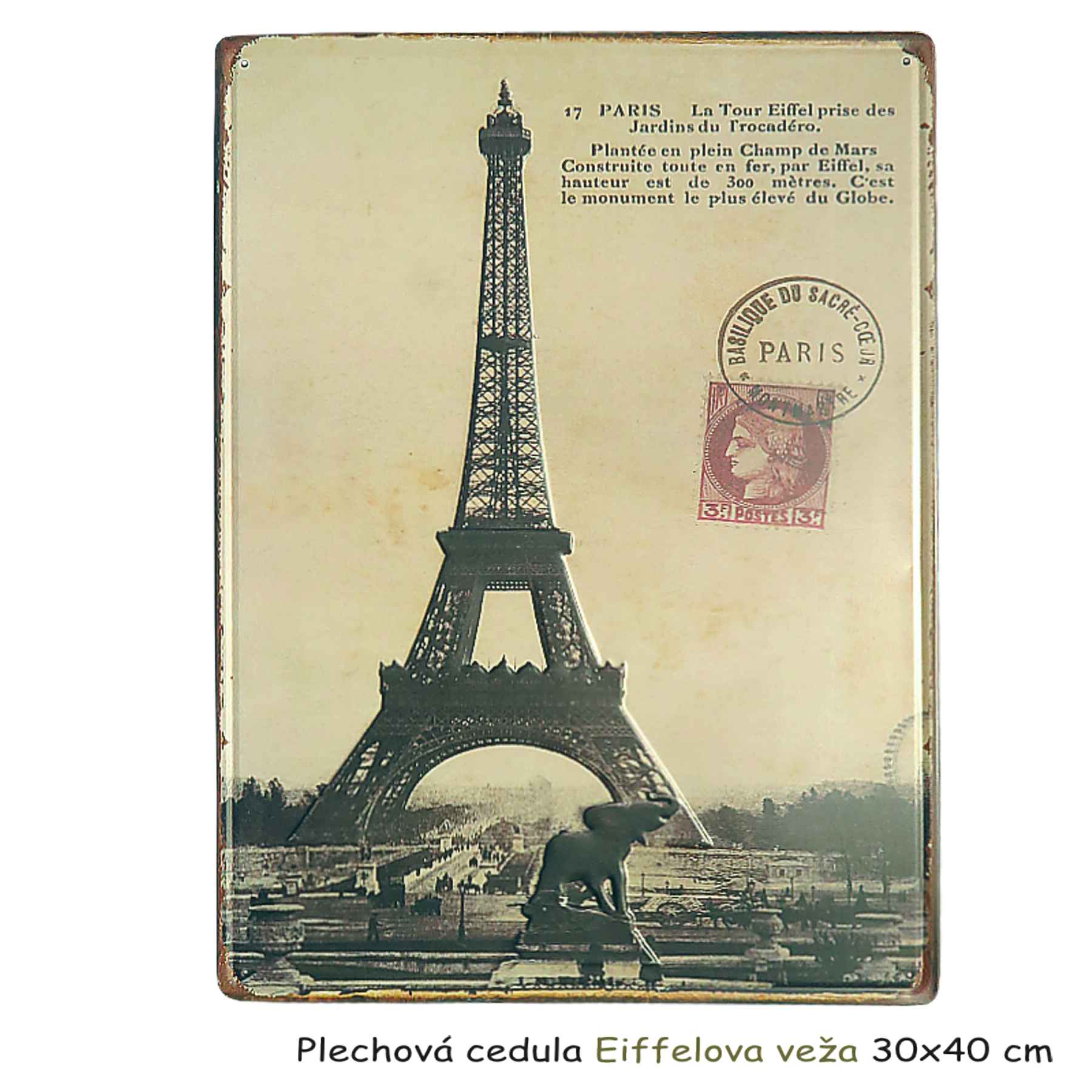 Plechová cedula Eiffelova veža