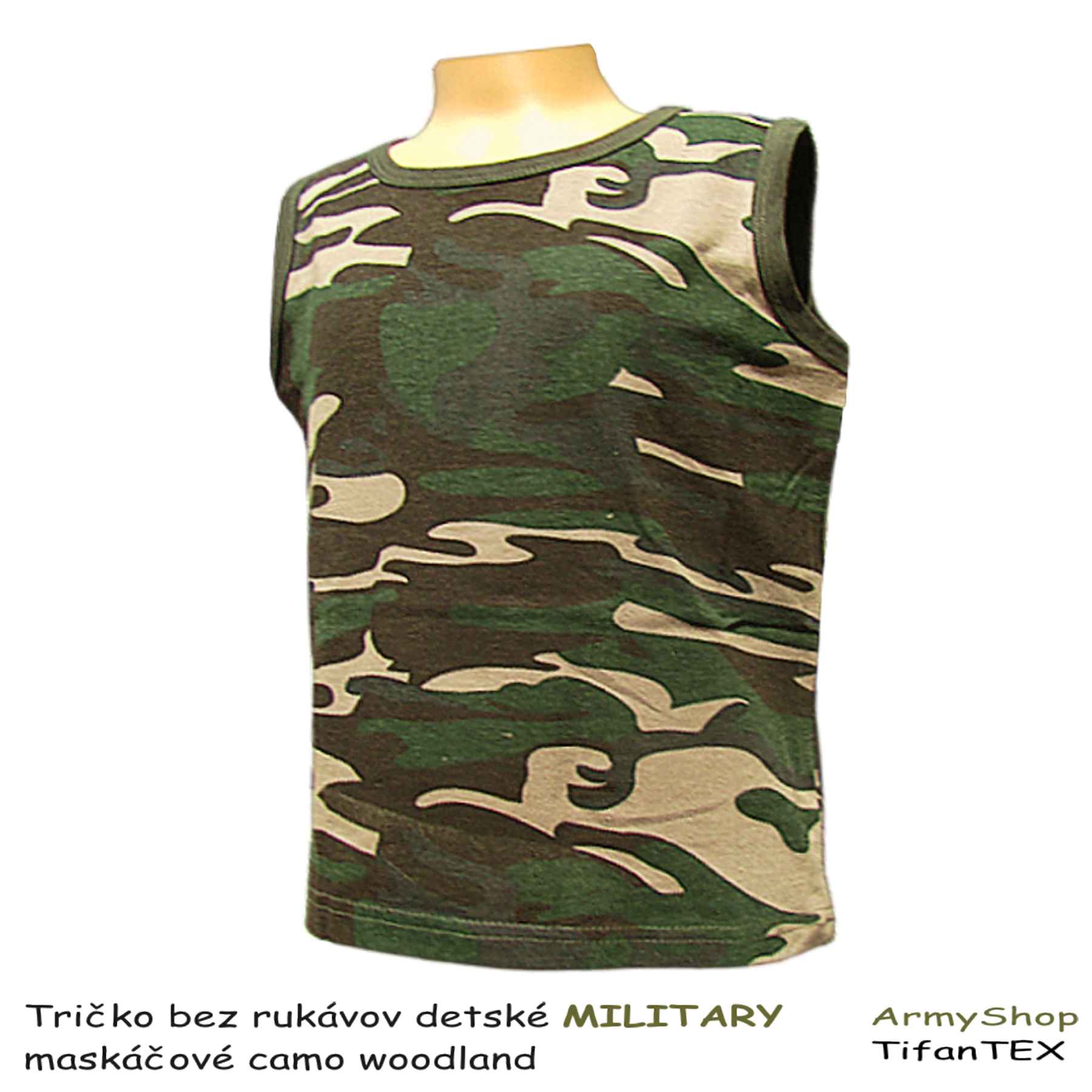 maskáčové tričko bez rukávov detské MILITARY M1 woodland, Tifantex odevy